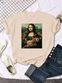 Mona Lisa Hold Cat Print Women's Tshirt