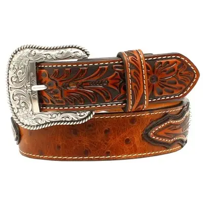 Men's Ostrich Print Tooled Belt