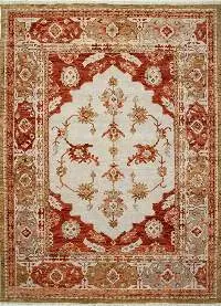 Antique White/Russet Hand Knotted Carpet