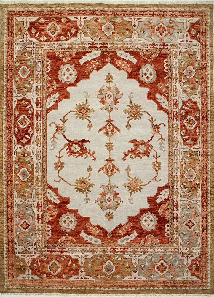 Antique White/Russet Hand Knotted Carpet