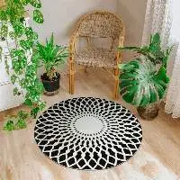 Mandala Pattern Round Carpet | Black Base White