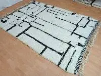 Handmade Rug Berber Area White Black Carpet.