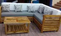 3 Pc Teak L-shape Living Room Set
