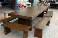8- Pc Solid Slab Pine Table 12 Seats Set