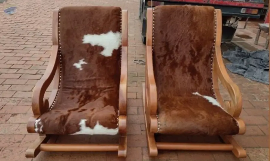Giant Cowboy Cowhide Solid Pine Rocking Chairs by Blue Enterprises LLC