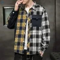 Men Long Sleeve Plaid Button Up Shirt