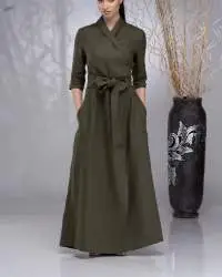 Women's Half Sleeve Waist Belt Abaya Kaftan