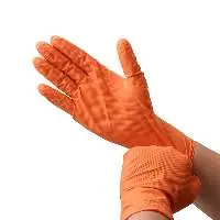 9" Orange Nitrile Gloves: Diamond Texture