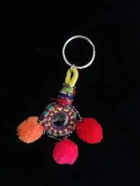 Multicolor Mirror Keychain with colorful Pom-Pom