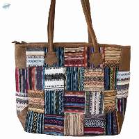 Cotton & Leather Patchwork Tote Bag