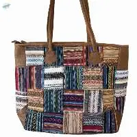 Cotton & Leather Patchwork Tote Bag