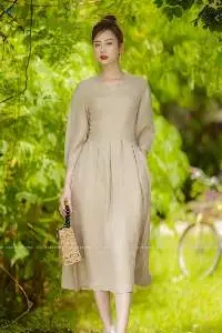 Midi Dress - Sleeveless - Linen Material