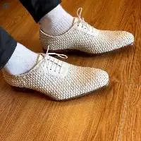 Handcrafted Meshed Leather Shoes in White