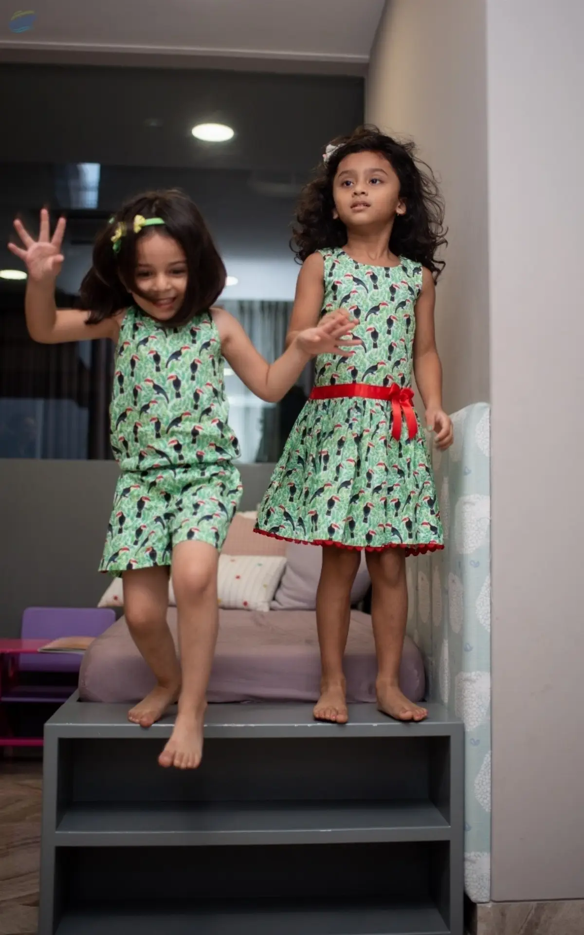 Toucan Print- Low Waist Fit And Flare Dress