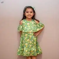 Print-cold Shoulder With Frill Dress