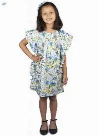 High Chest Gatrhered Ruffled sleeves Dress