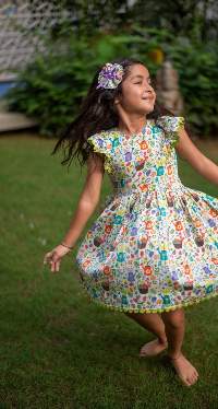 Fit and Flare Dress With Short Frill Sleeves