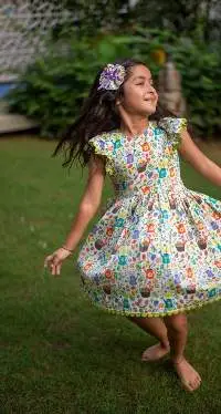Fit and Flare Dress With Short Frill Sleeves