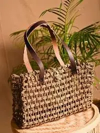 Crocket Design Jute Bag With Handle