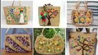 Flower Embroidery Jute Shopping Bag.