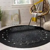 Black Floral Hand Braided Round Jute Rug