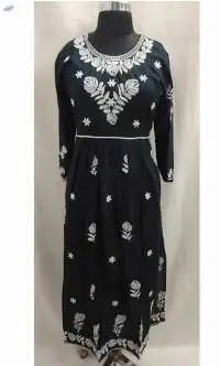 Black Party Wear Embroidered Georgette Kurti
