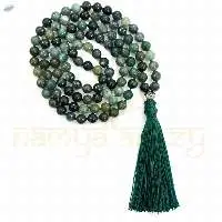Moss Agate Beads Knotted Mala Necklace