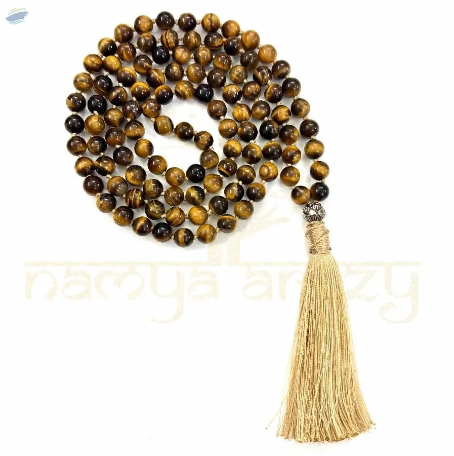 Tiger Stone Stone Beads Knotted Mala Necklace