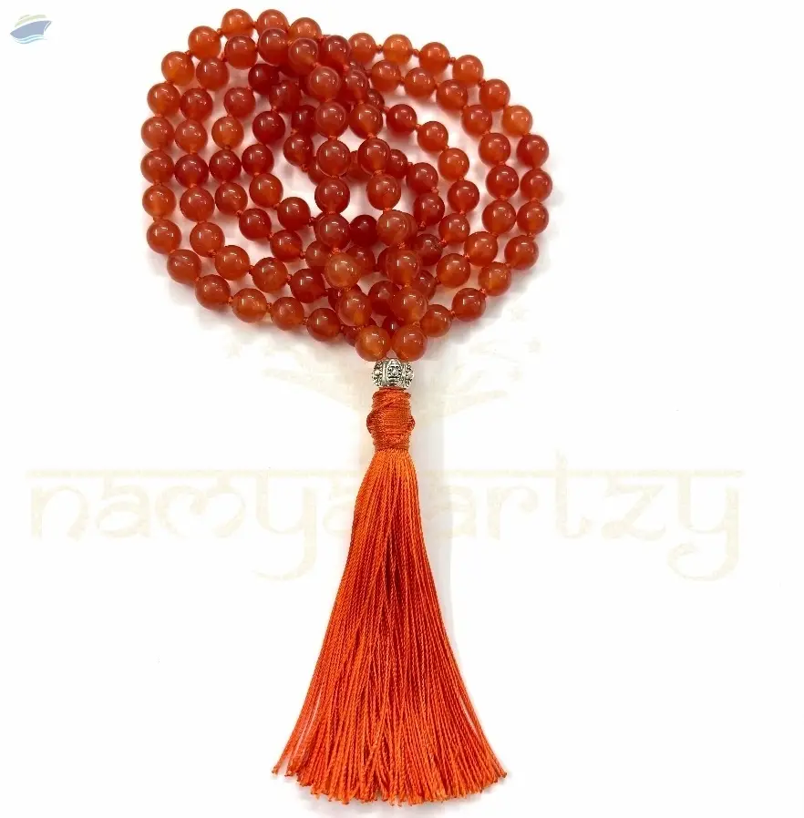 Carnelian Beads Knotted Mala Necklace|108 Beads