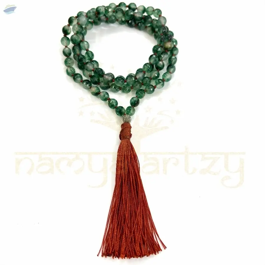 Faceted Green Onyx Knotted Mala 108 Beads