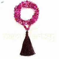 Faceted Pink Onyx Knotted Mala 108 Beads