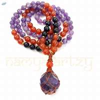 Hand-Knotted Mala with Amethyst and Black Onyx
