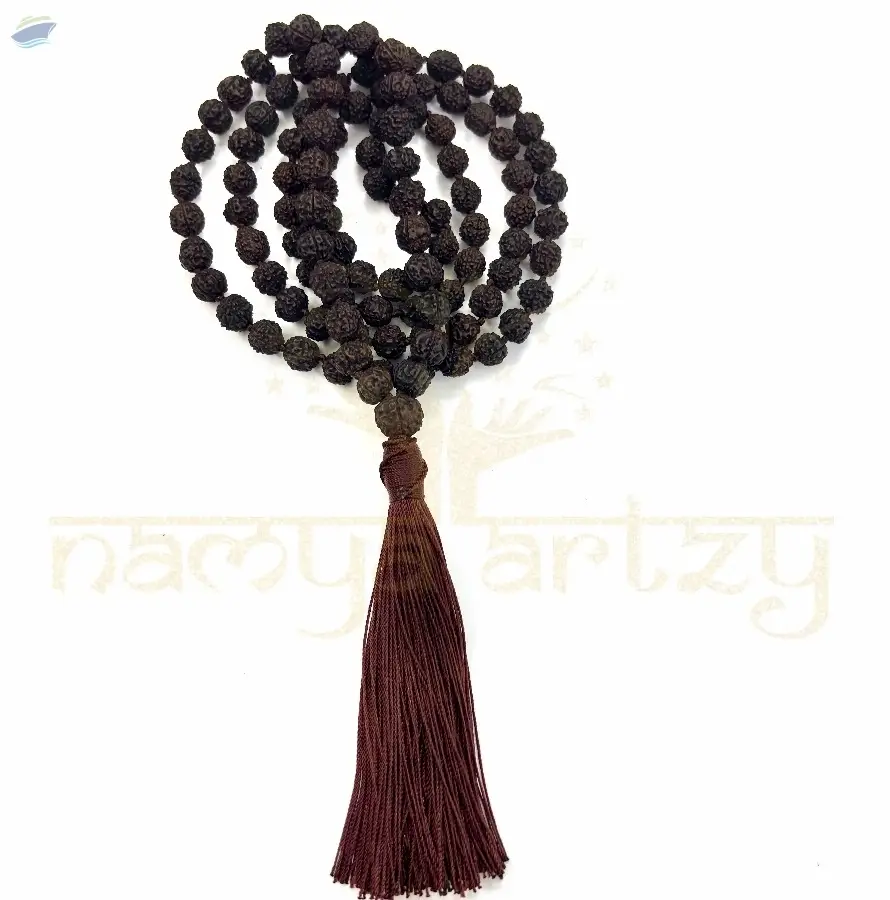 Black Rudraksha 8mm Knotted Mala 108 Beads
