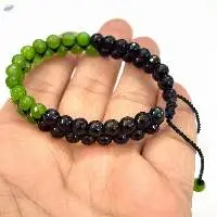 Handmade Green Black Onyx Double Line Bracelet