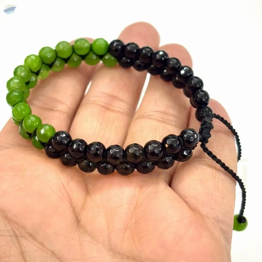 Handmade Green Black Onyx Double Line Bracelet