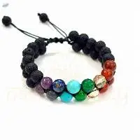 Handmade Lava 7 Chakra Double Line Bracelet