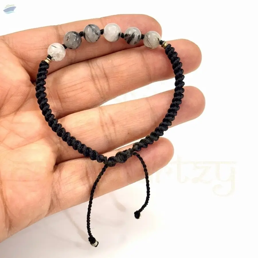 Handmade Black Rutile Gemstone Macrame Bracelet