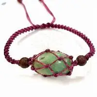 Handmade Green Jade Tumbled Macrame Bracelet