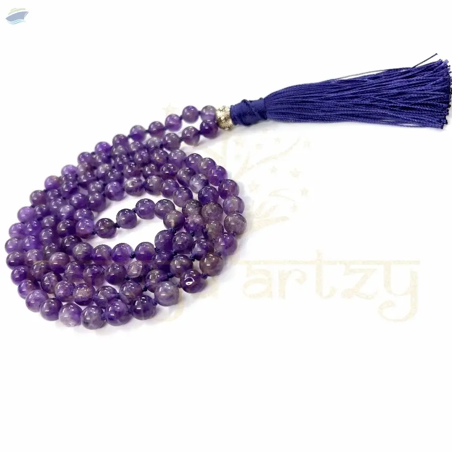 Amethyst Stone Knotted Mala Necklace 108 Beads