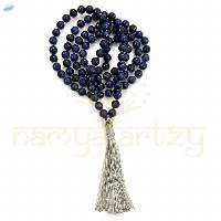 Blue Tiger Eye Knotted Mala Necklace 108 Beads