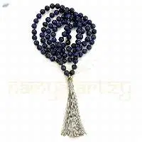 Blue Tiger Eye Knotted Mala Necklace 108 Beads