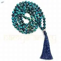 Blue Tiger Eye  Knotted Mala Necklace 108 Beads