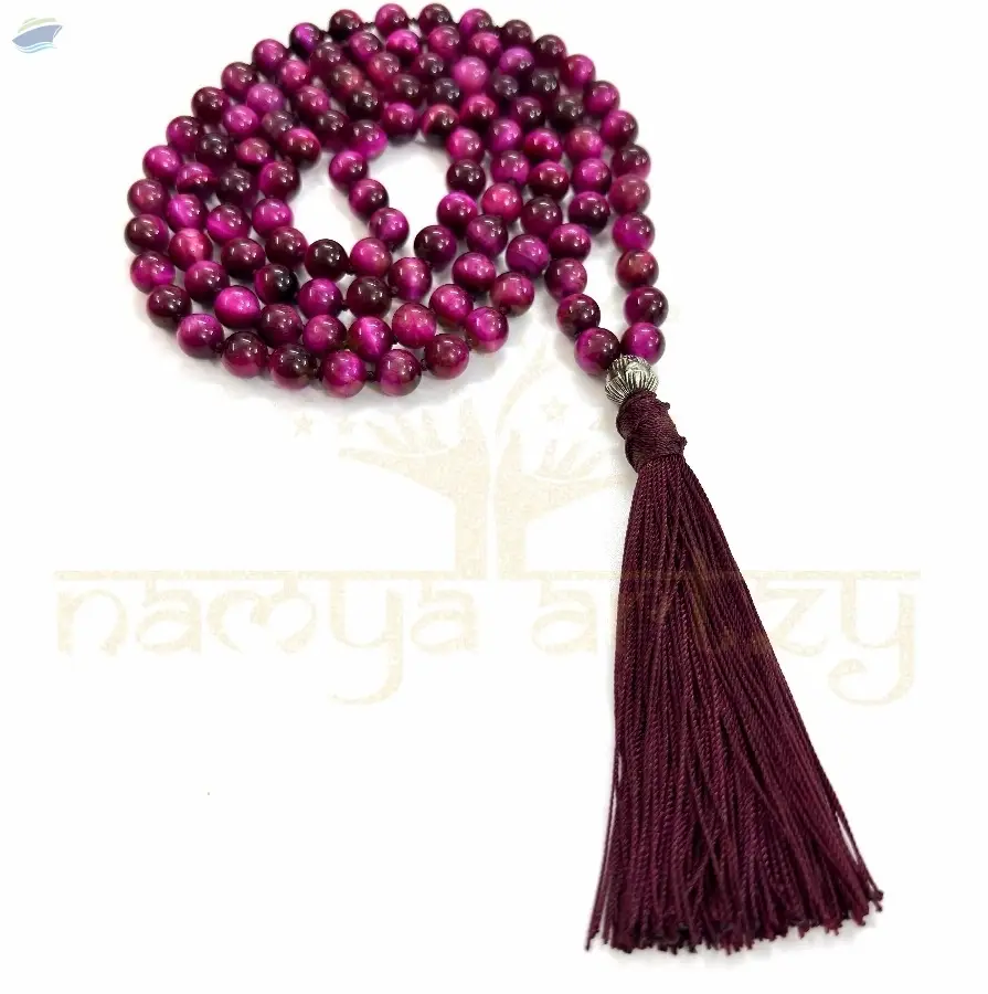 Red Tiger Eye Knotted Mala Necklace 108 Beads