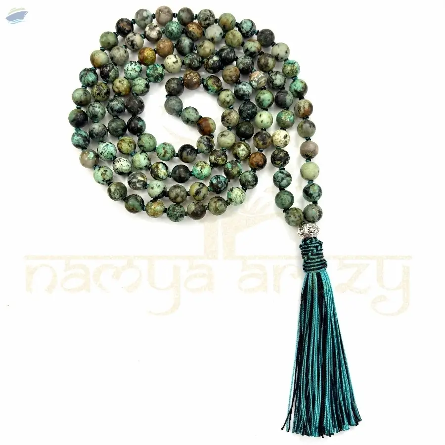 African Turquoise Beads 108 Knotted Necklace