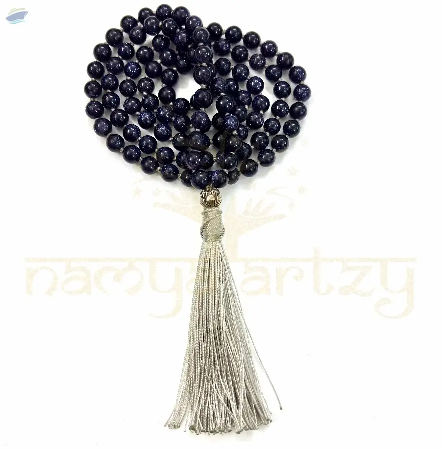 Blue Sunstone Beads 108 Knotted Mala/Necklace