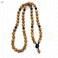 Tulsi Wood 54 Beads Black Onyx & Brass Mala