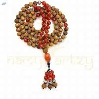 Carnelian Stones Tulsi Beads 108 Mala Necklace