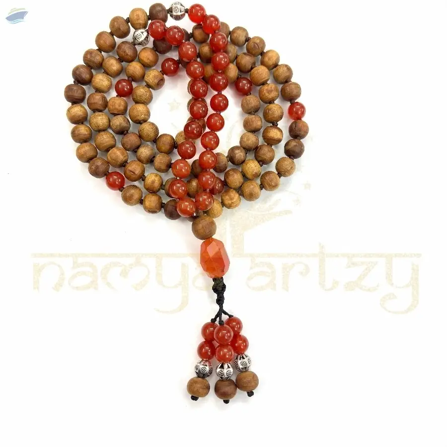 Carnelian Stones Tulsi Beads 108 Mala Necklace