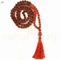 Rudraksha Mala 8mm Carnelian  Hand-Knotted Mala