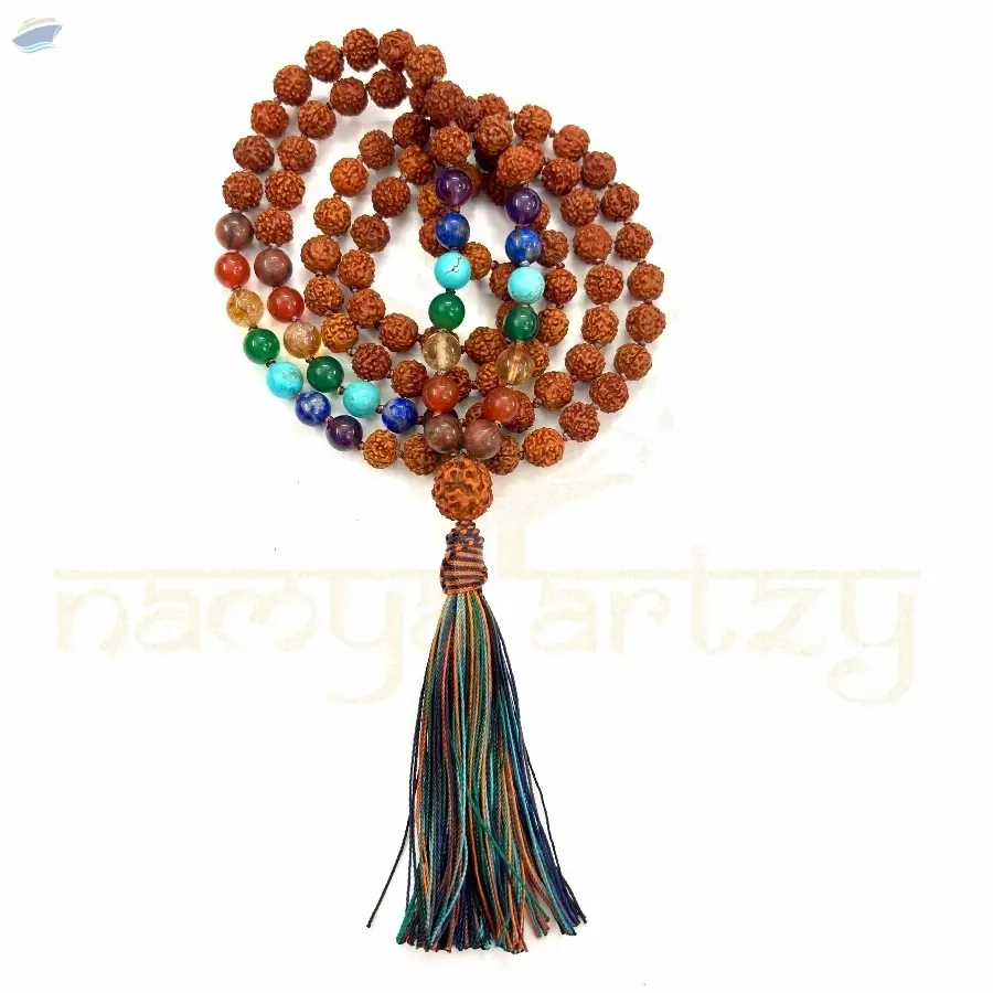 Rudraksha Necklace 8mm 7 Chakra Crystals